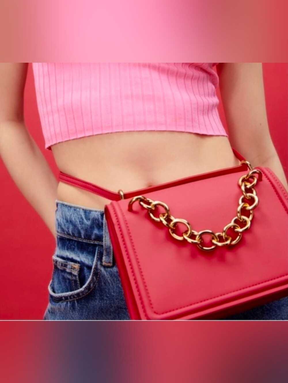 NWT Zara Pink Chain Trim Crossbody Bag